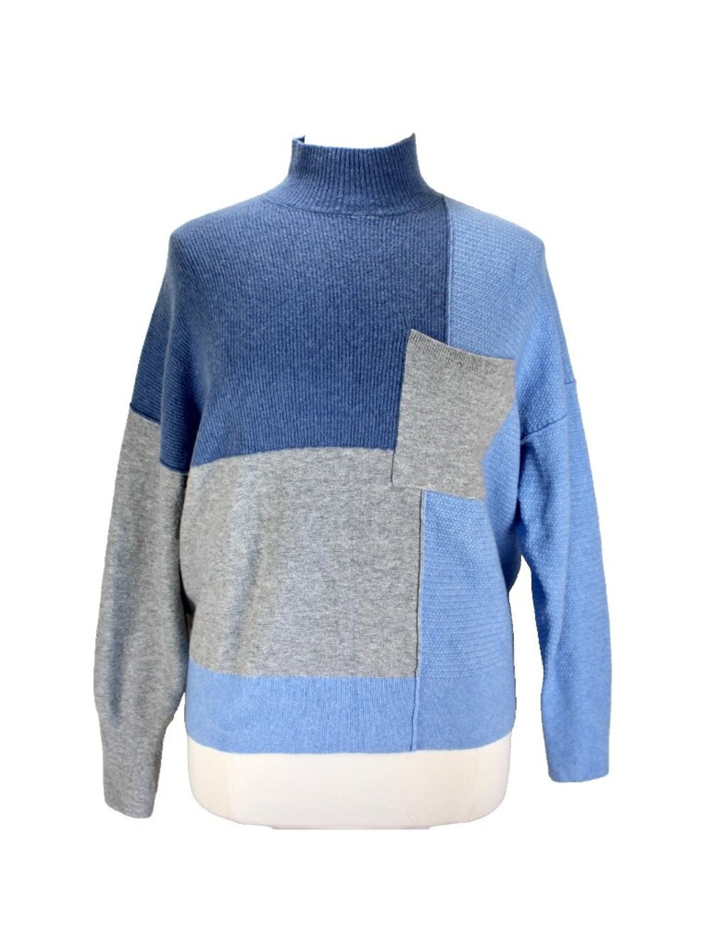 Vineyard Vines Mock Neck Sweater Size XXL Blue Gray Color Block Drop Shoulder